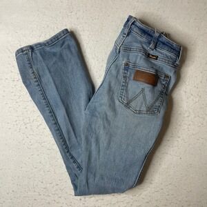 Wrangler Mens‎ Blue Denim High Rise Slim Boot Leg Jeans Light Wash Size 26x31